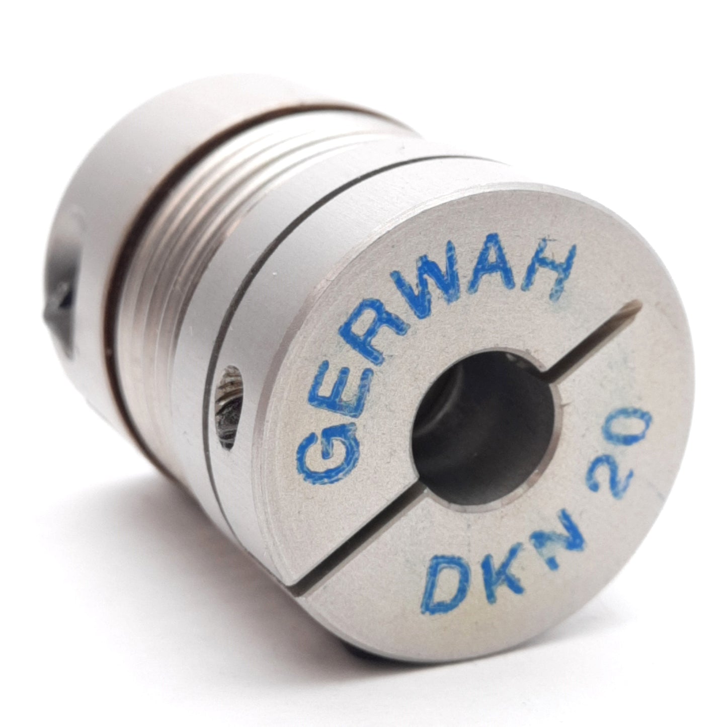 Used Gerwah DKN 20/32-8-3/8 Metal Bellows Coupling, 25mm OD, 8mm & 3/8" Bores, 32mm L