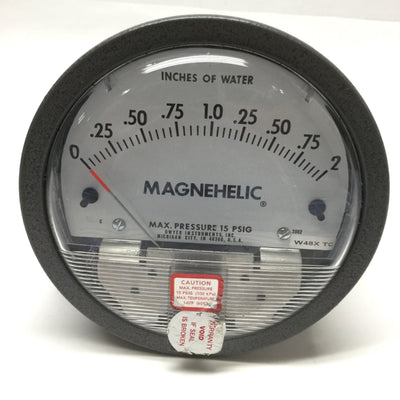 Used Dwyer 2002 Magnehelic Differential Pressure Gauge, 0-2" Inches of Water, 1/8"NPT