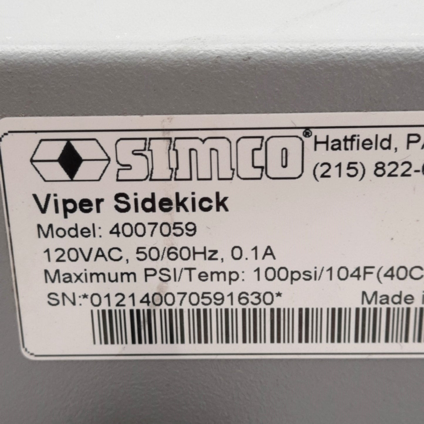 Used Simco 4007059 Viper Sidekick Static Neutralizing Gun, 120VAC, 18in Gooseneck