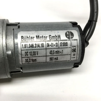 Used Buhler 1.61.046.314.10 Compact DC Gear Motor 12VDC, 43.5RPM, 96:1 Ratio, 30Ncm