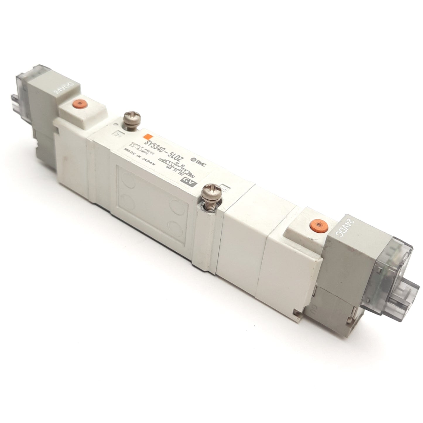 Used SMC SY5340-5LOZ Solenoid Valve 3-Pos Closed Center, 0.2-0.7MPa, 24VDC Coil
