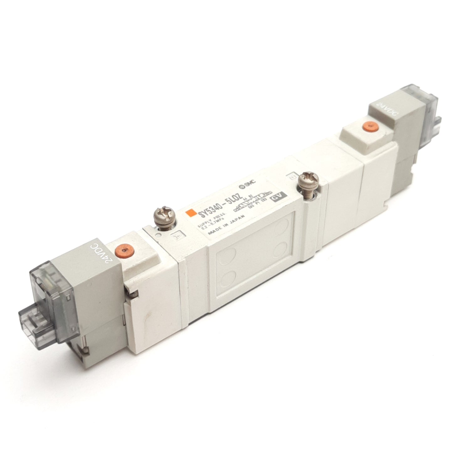 Used SMC SY5340-5LOZ Solenoid Valve 3-Pos Closed Center, 0.2-0.7MPa, 24VDC Coil