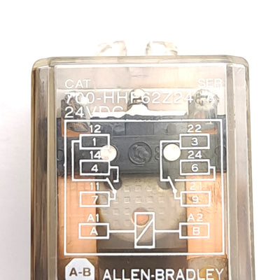 Used Allen Bradley 700-HHF62Z24 Relay, 24VDC Coil, 25A Contact, DPDT