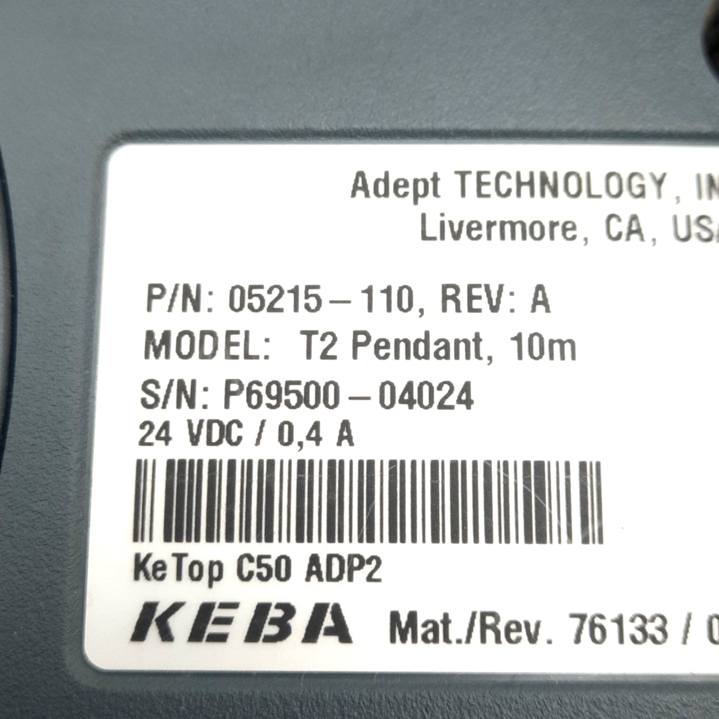 Used Adept 05215-110 Rev A T2 Teach Pendant, SmartController CS/CX, Cobra i600/i800