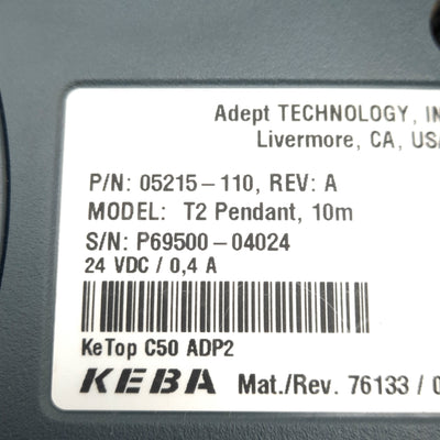 Used Adept 05215-110 Rev A T2 Teach Pendant, SmartController CS/CX, Cobra i600/i800