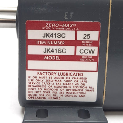 New Zero-Max JK41SC Adjustable Speed Drive W/ Screw Control, 25 in-lbs, 0-400 RPM