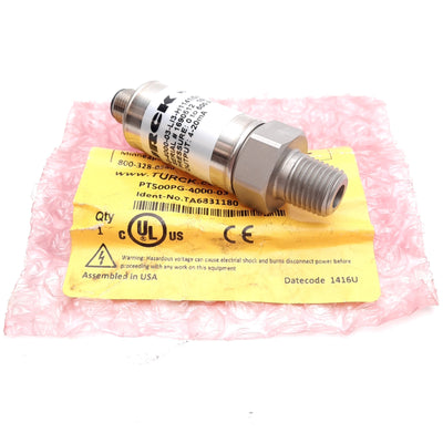 New Turck PT500PG-4000-03-LI3-H1141/D811 Pressure Sensor, 0-500PSI, 4-20mA Out, M12