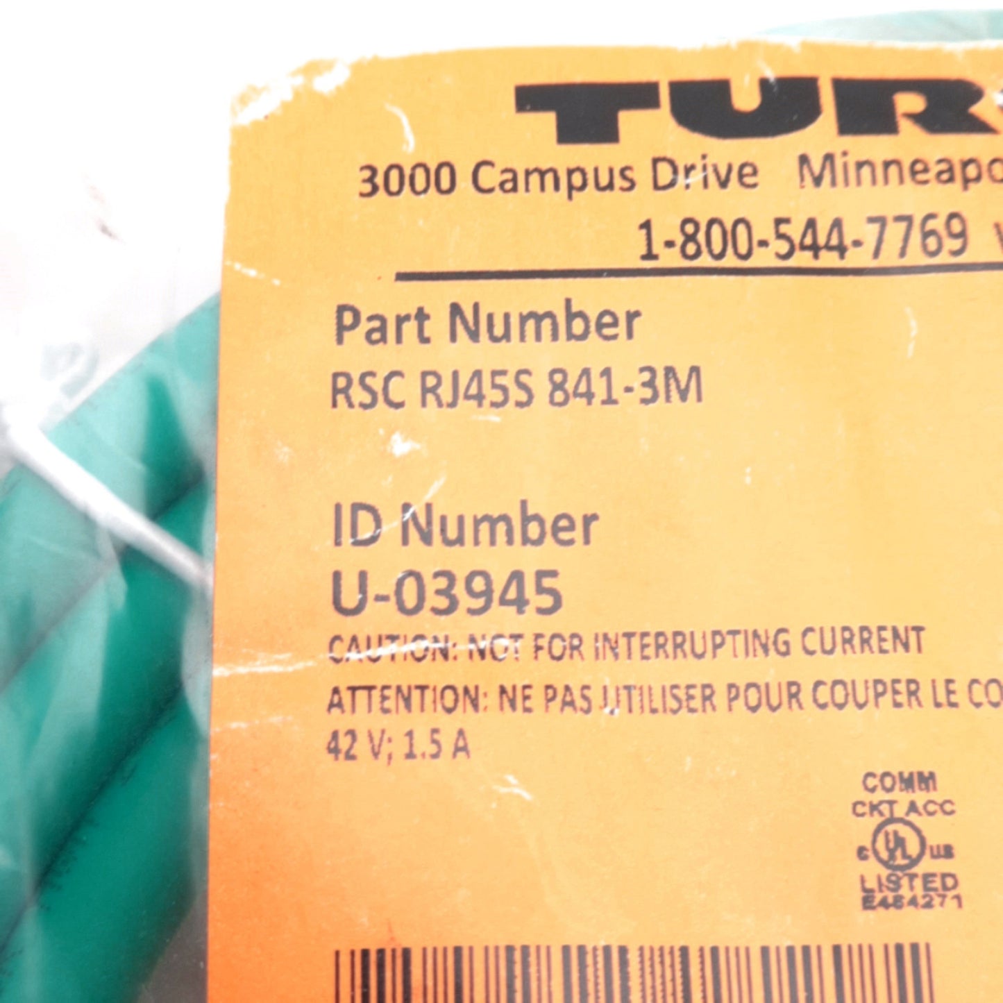 New Turck RSC RJ45 841-3M Industrial Ethernet Cable, M12 8-Pin Male to RJ45, 3m Long