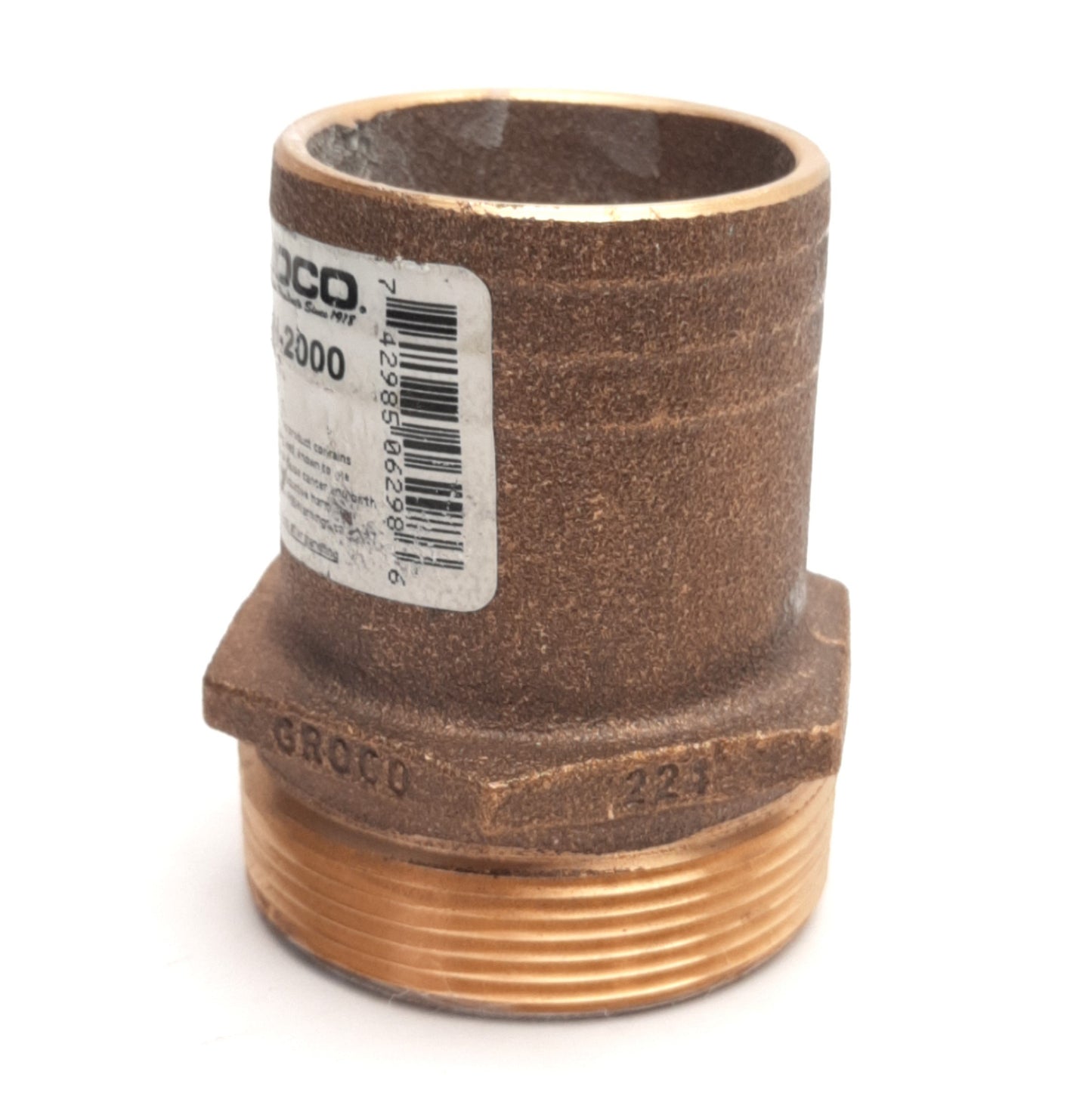 Used Graco PTH-2000 Hose Barb Fitting, 2" NPT Male to 2" Hose Barb, Bronze