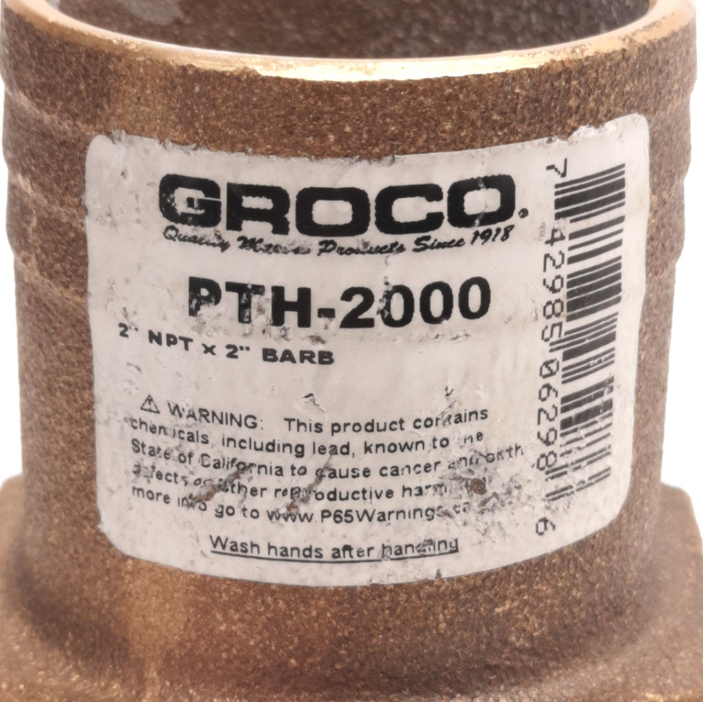 Used Graco PTH-2000 Hose Barb Fitting, 2" NPT Male to 2" Hose Barb, Bronze