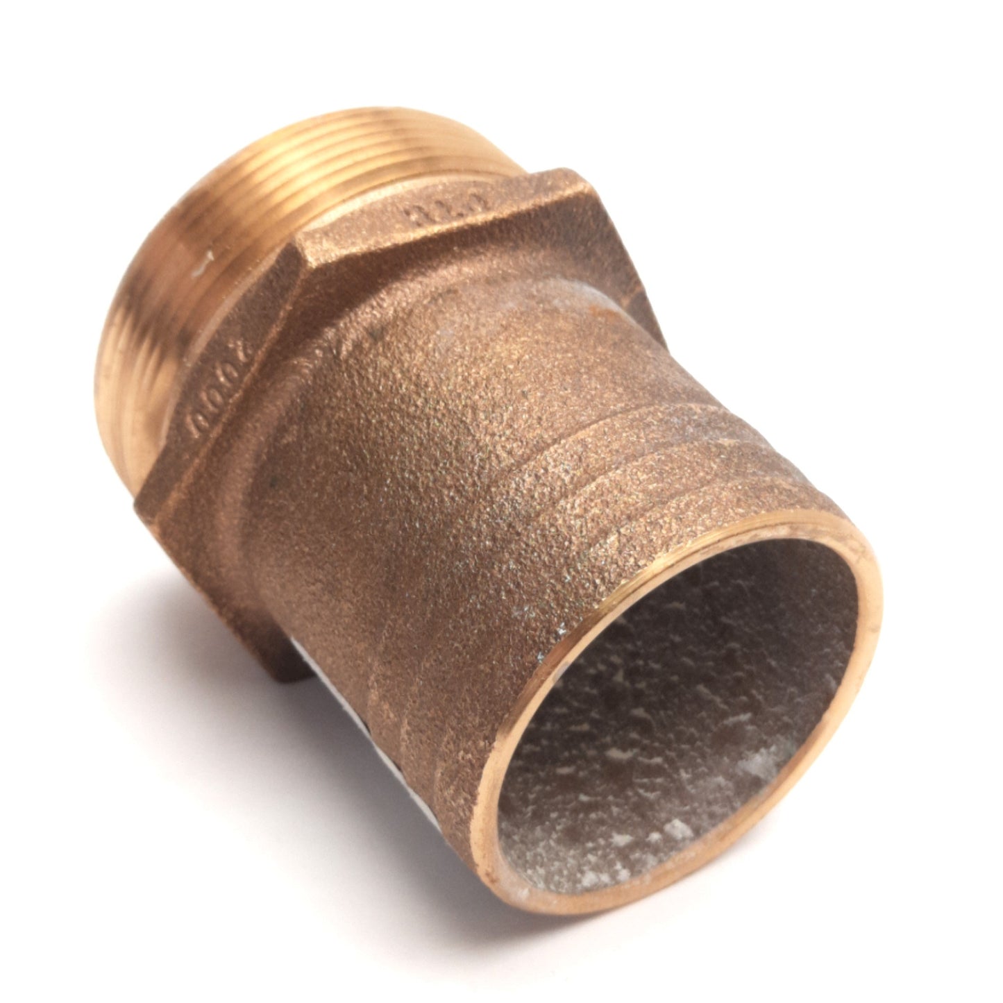 Used Graco PTH-2000 Hose Barb Fitting, 2" NPT Male to 2" Hose Barb, Bronze
