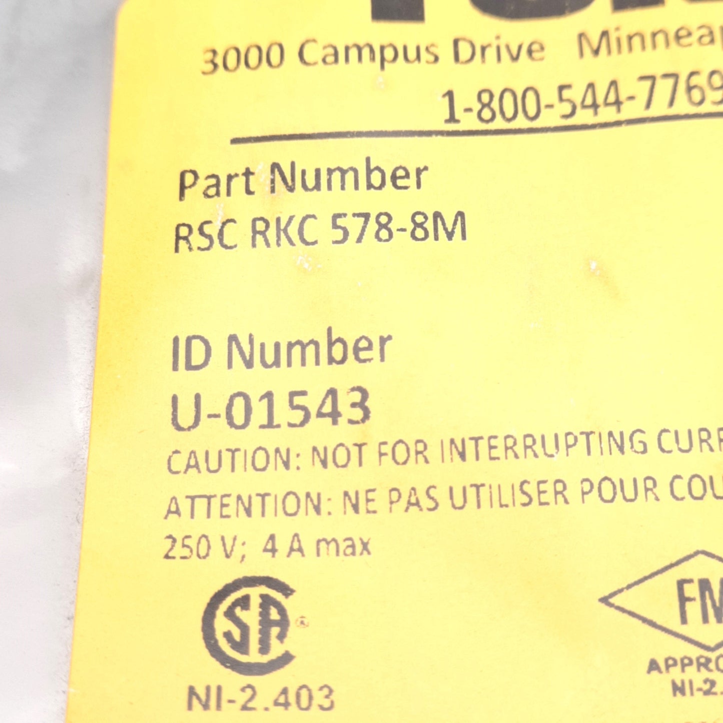 New Turck RCS RKC 578-8M DeviceNet Extension Cordset, 250V 4A, M12 5-Pin Eurofast