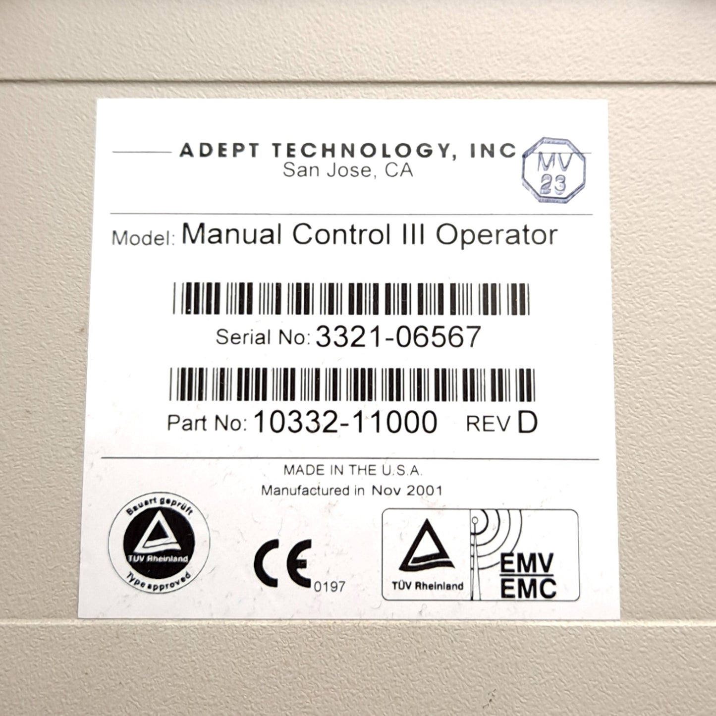 Used Adept 10332-11000 Rev D Manual Control III Operator Teach Pendant w/ Trigger