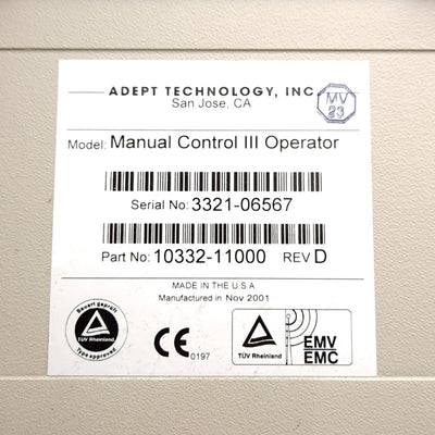 Used Adept 10332-11000 Rev D Manual Control III Operator Teach Pendant w/ Trigger