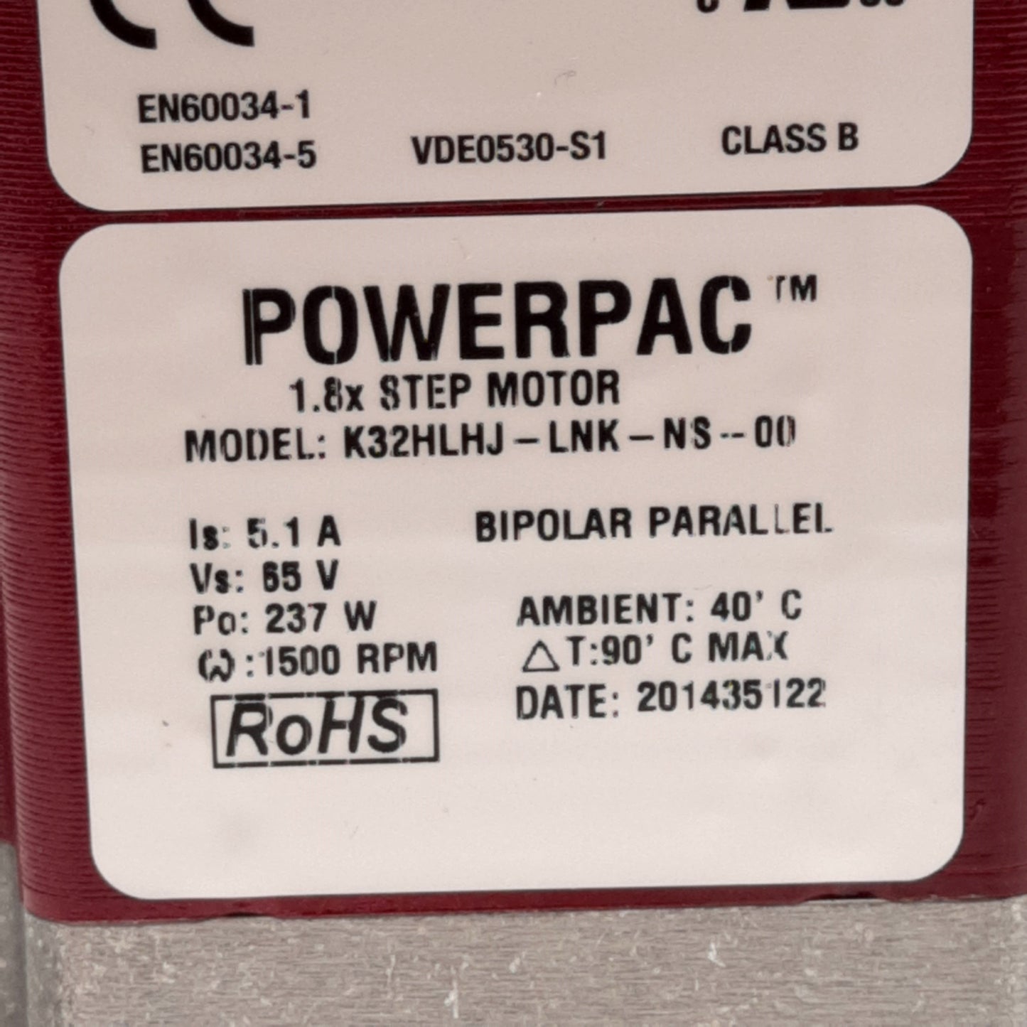 New Kollmorgen K32HLHJ-LNK-NS-00 Hybrid Step Motor, 1.8° Step, 1510oz-in, NEMA 34