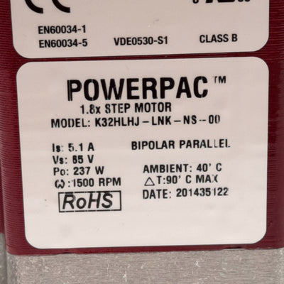 New Kollmorgen K32HLHJ-LNK-NS-00 Hybrid Step Motor, 1.8° Step, 1510oz-in, NEMA 34