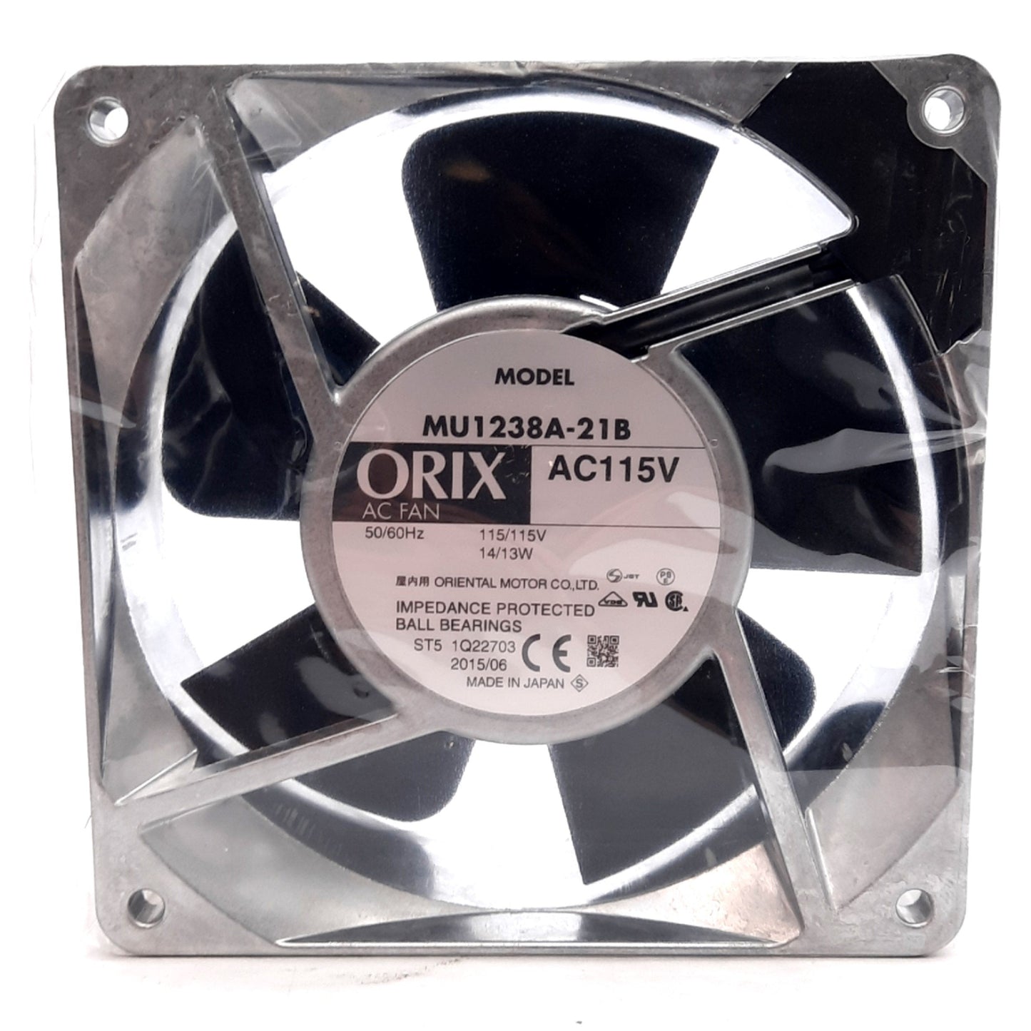 New Oriental Motor MU1238A-21B AC Axial Fan, 115VAC, 106CFM, 46dB, 4.69x4.69x1.5in