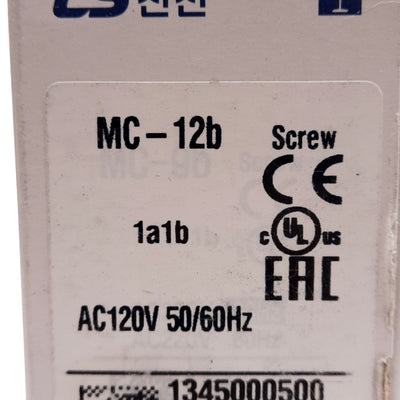 New LS Electric MC-12b-AC120V Contactor 600V, 3-Pole, 1NO+1NC, 120VAC Coil, DIN Rail