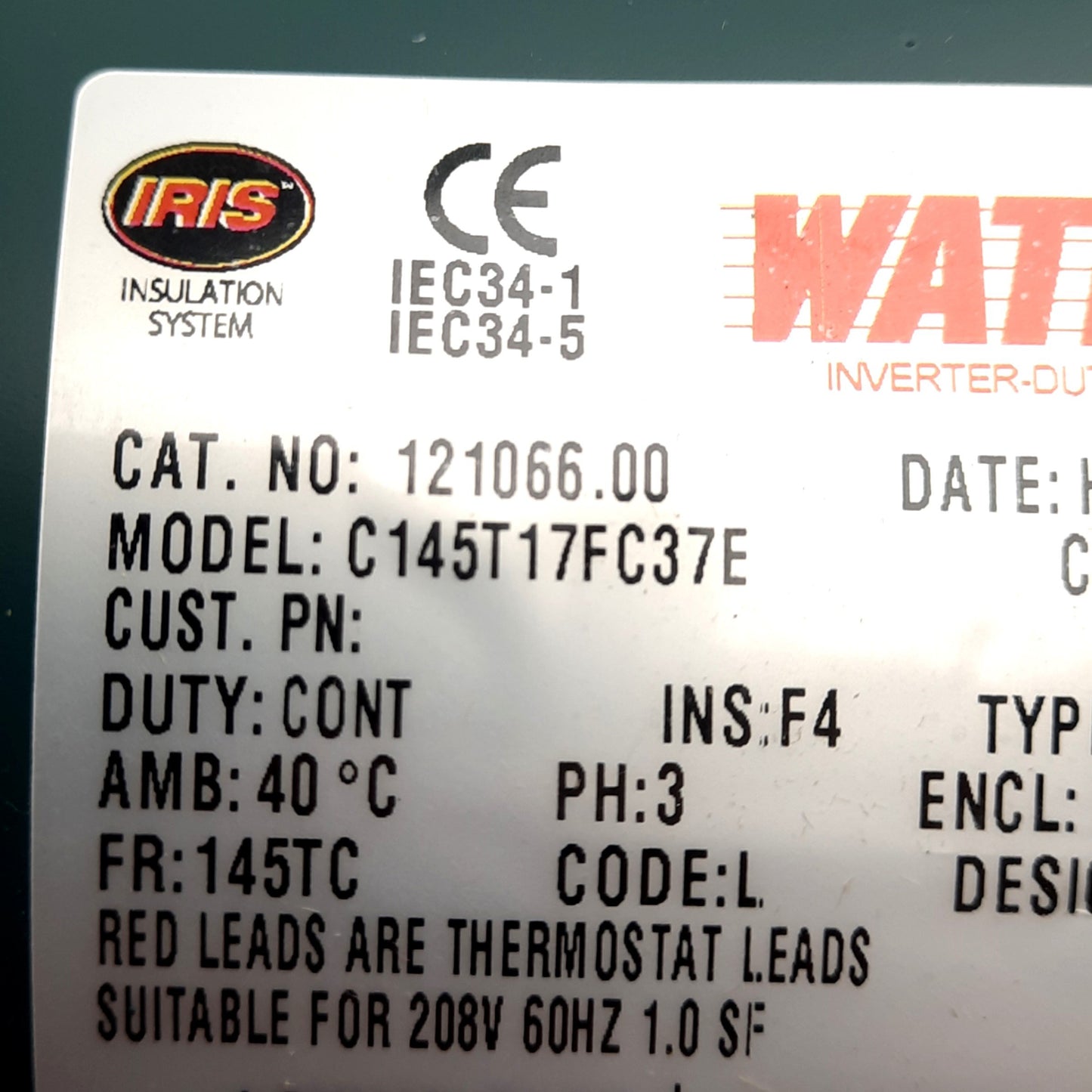 New – Open box Leeson Electric C145T17FC37E General Purpose Motor, 3PH 208-230/460VAC, 1750RPM