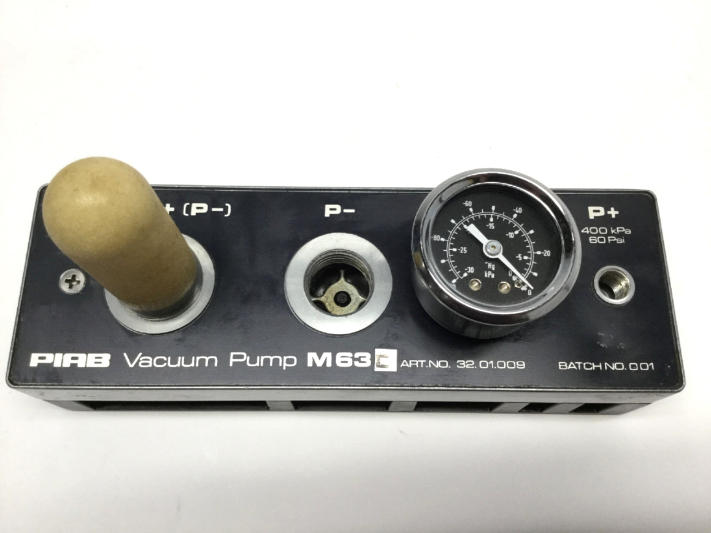 Used Piab M63D 32.01.009 Classic Vacuum Generator Pump, 60psi, 27.1 inHg
