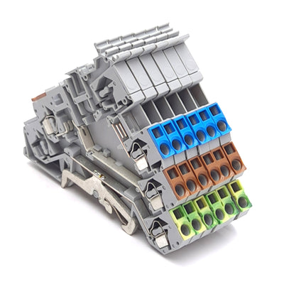 New – Open box Lot of 6 Wago 280-575 3-Conductor Terminal Block w/ Ground Contact, 125V 5A