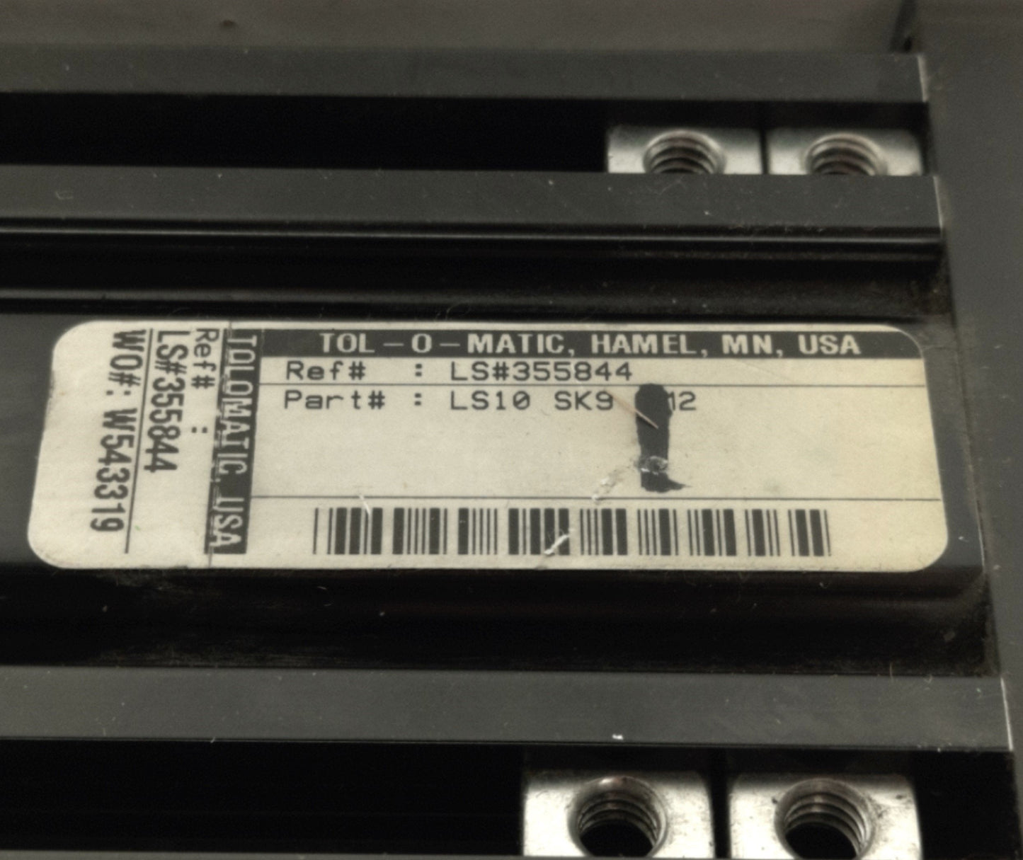 Used Tolomatic LS10SK9.00 Linear Rodless Slide 1" Bore, 9" Stoke, 100psi Max, 100lbs