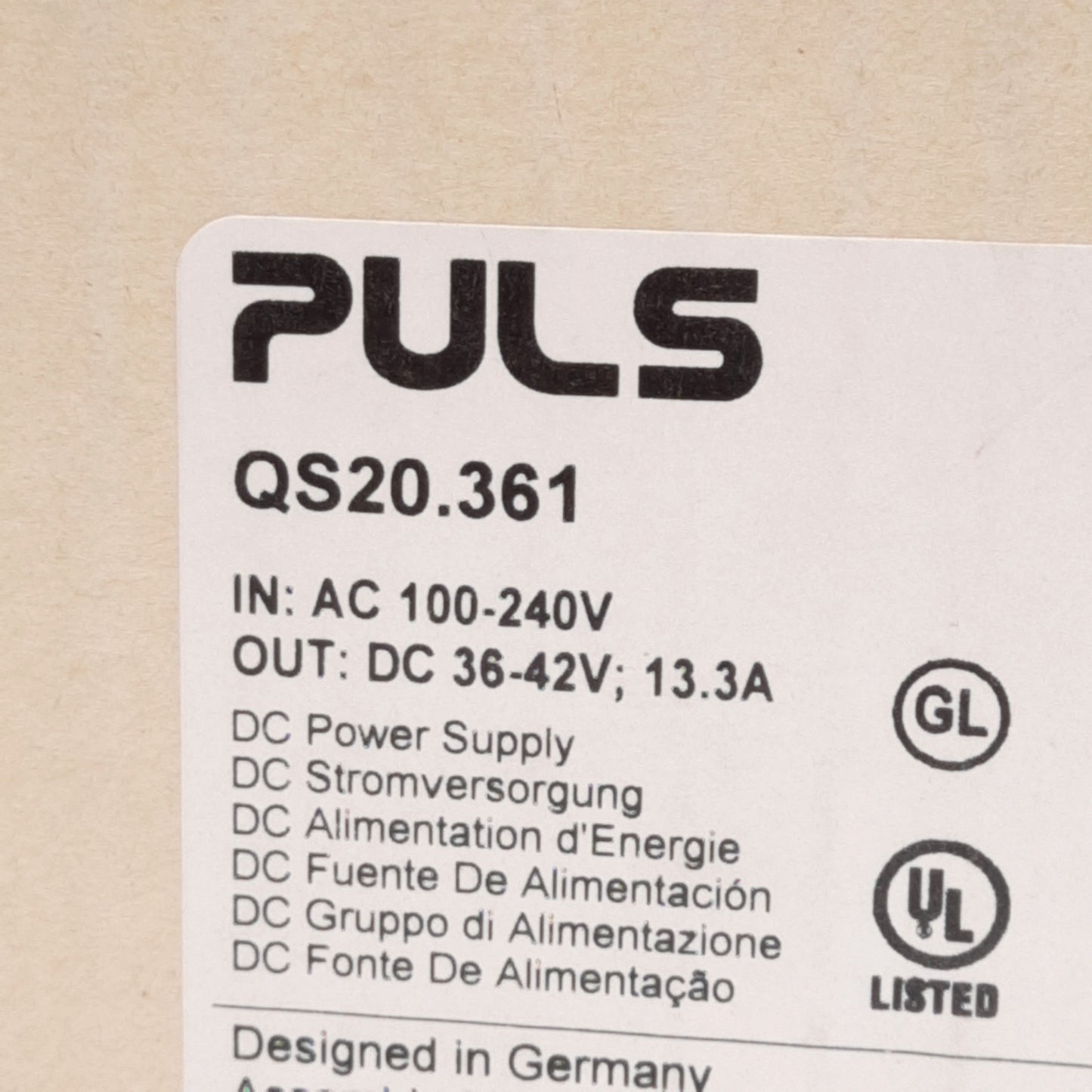 New PULS QS20.361 Power Supply, 100-240VAC/110-150VDC IN, 36-42VDC OUT, DIN Rail