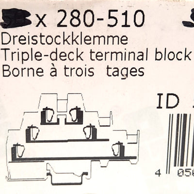 New – Open box Lot of 3 Wago 280-510 Terminal Block, 400V 20A, Cage Clamp, 3-Level, 3-Potential