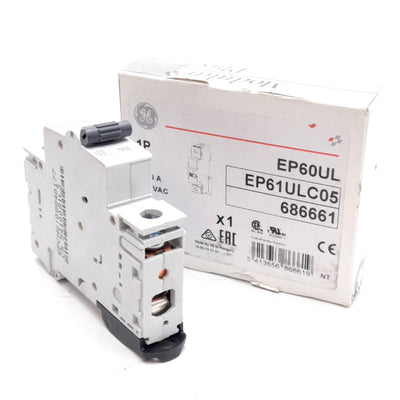 New General Electric EP61ULC05 Circuit Breaker, 1-Pole, 277VAC 5A, C Curve, DIN Rail