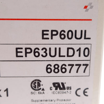 New General Electric EP63ULD10 Circuit Breaker, 3-Pole, 277/480VAC 10A, D Curve