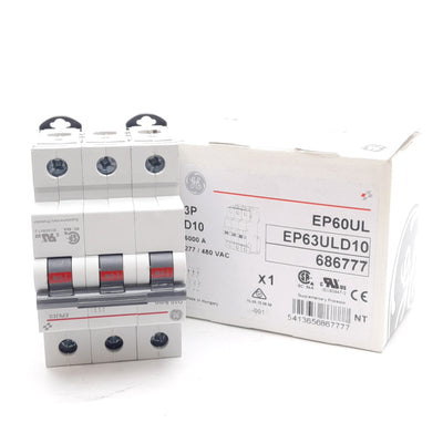 New General Electric EP63ULD10 Circuit Breaker, 3-Pole, 277/480VAC 10A, D Curve