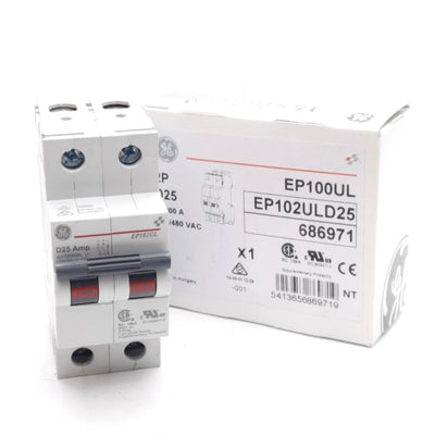 New General Electric EP102ULD25 Circuit Breaker, 2-Pole, 277/480VAC 25A, D Curve