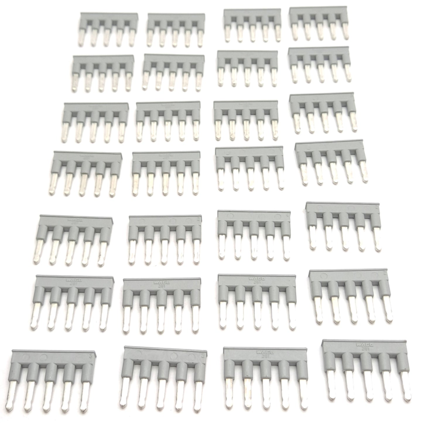 New – Open box Lot of 28 Wago 281-485 Comb-Style Jumper Bar, 5-Position, Insulated, Flat Pins