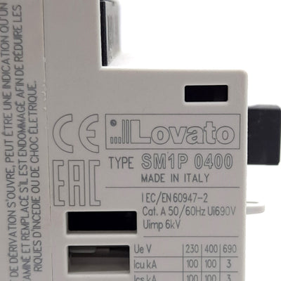 New Lovato SM1P0400 Motor Protection Circuit Breaker, 3 Poles, 1HP, 2.5-4A Range