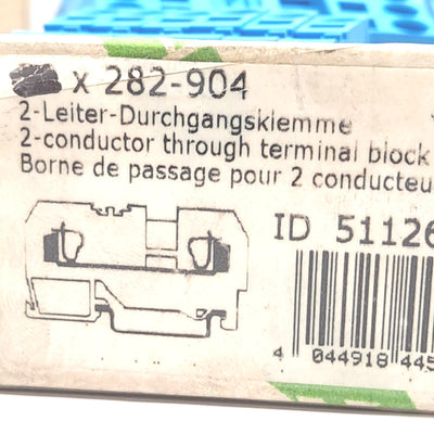 New – Open box Lot of 10 Wago 282-904 2-Conductor Terminal Block, 800V 41A, 1-Level,1-Potential