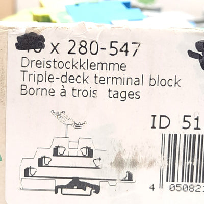 New – Open box Lot of 3 Wago 280-547 Terminal Block, 500V 20A, Cage Clamp, 3-Level, 3-Potential