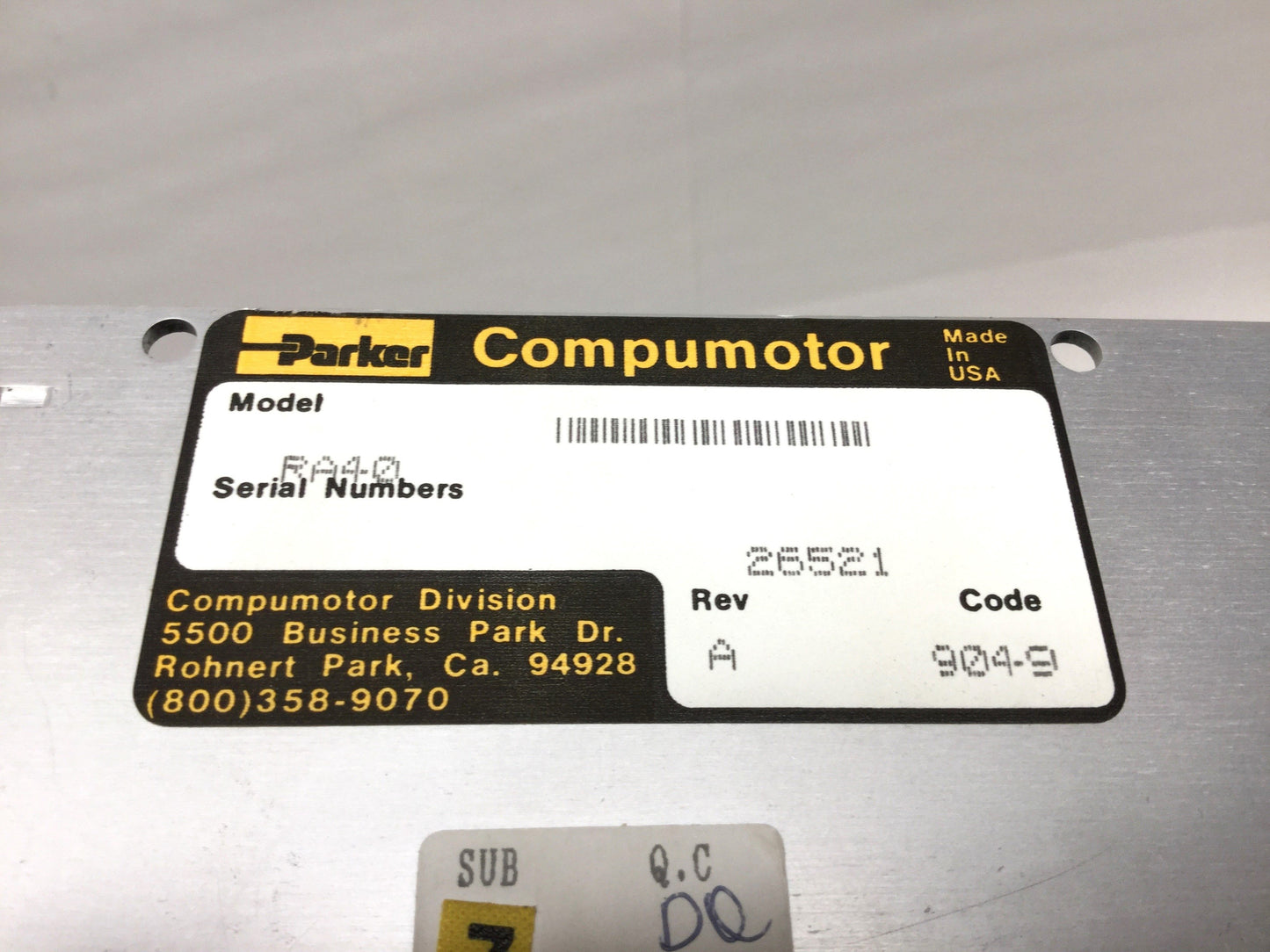 Used Parker RA20 Compumotor Digiplan Motor Control Rack Chassis 4-Slot w/Power Supply