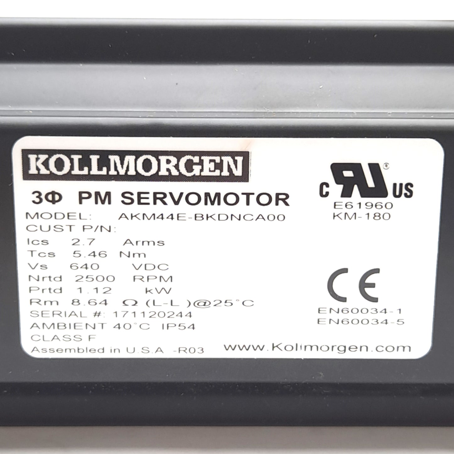 New Kollmorgen AKM44E-BKDNCA-00 Servo Motor, 640VDC, 6000RPM, ø5/8in Shaft, NEMA 34