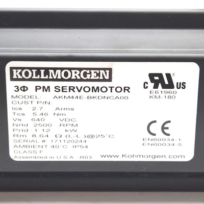 New Kollmorgen AKM44E-BKDNCA-00 Servo Motor, 640VDC, 6000RPM, ø5/8in Shaft, NEMA 34