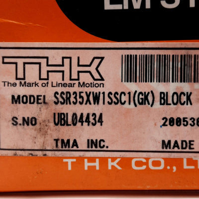 New THK SSR35XW1SSC1 Linear Guide Block, 110.9x70x36.5mm, M8 Mounting Holes, 64.6kN