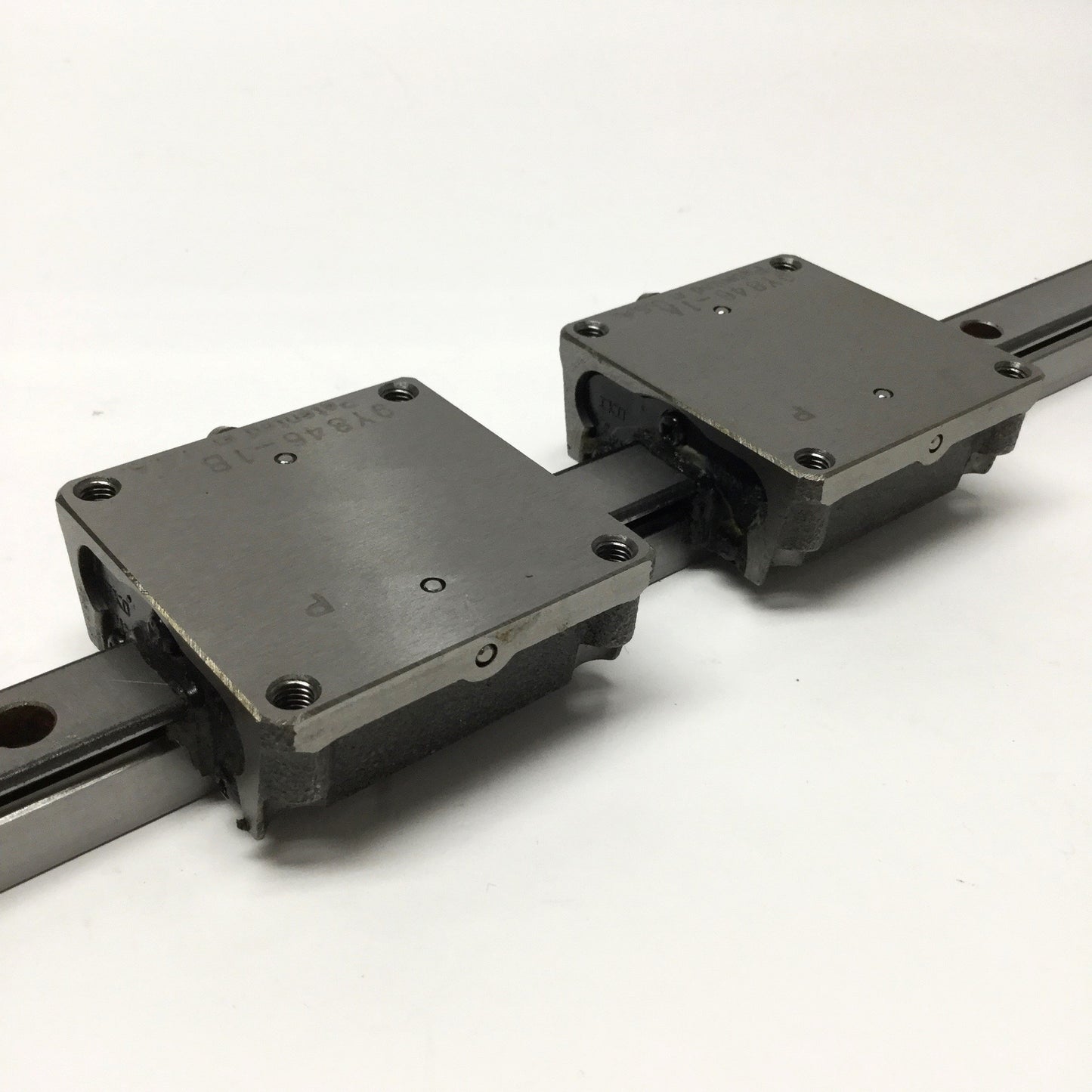 Used IKO LWA 15 Adjustable Preload Linear Ball Bearing Carriages (x2) on 1020mm Rail