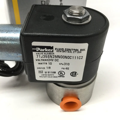 New – Open box Parker 71235SN2MN00N0C111C2 2-Way SS Solenoid Valve, 24VDC Coil, 1/4" NPT, 45psi