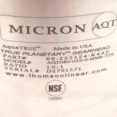 New Micron AQT080-010 True Planetary Gearhead, 10:1 Ratio, ø20mm Shaft, ø3/4in Bore