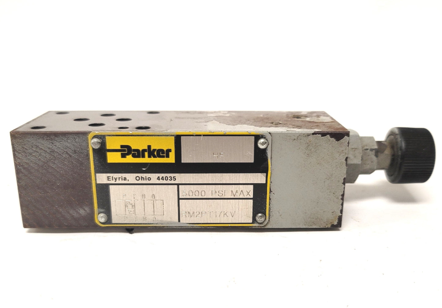 Used Parker RM2PT17KV RM Series Hydraulic Relief Valve 5000psi Max, NFPA D03, 14GPM