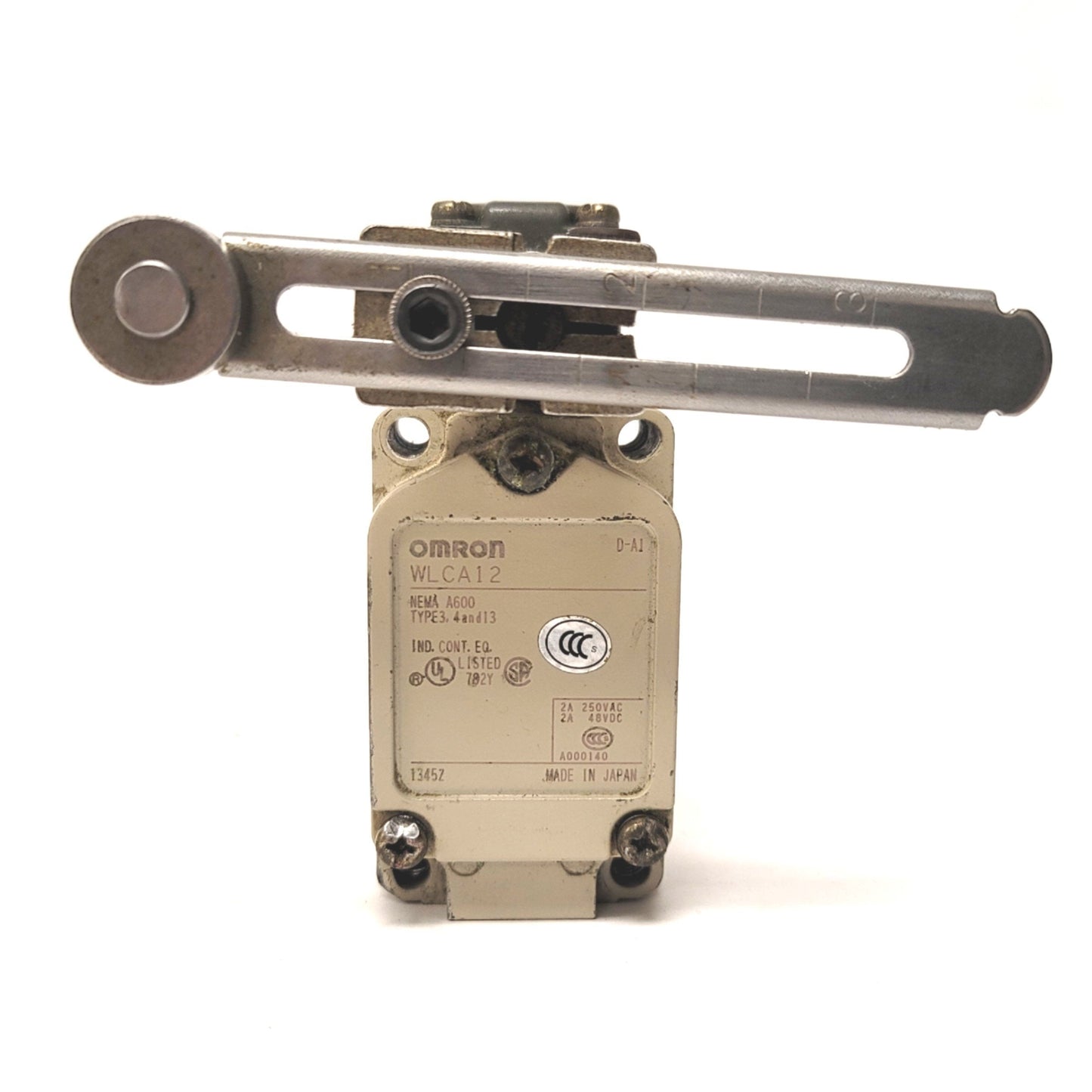Used Omron WLCA12-N Adjustable Lever Roller Limit Switch, 2A @ 250VAC/48VDC