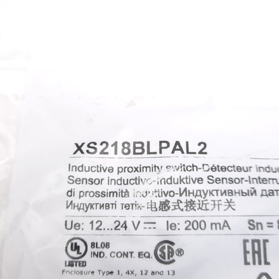 New Telemecanique XS218BLPAL2 Inductive Proximity Sensor 12-24VDC, PNP NO, 8mm Range
