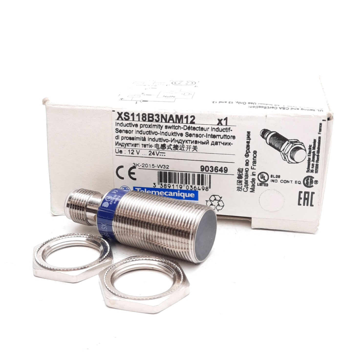 New Telemecanique XS118B3NAM12 Inductive Proximity Sensor 12-24VDC, 8mm Range