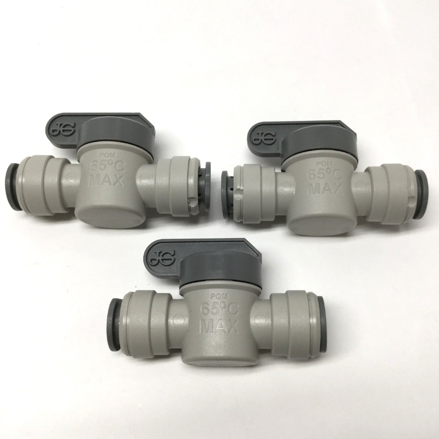 New – Open box Lot of 3 John Guest PISV0416S Acetal Ball Shut-Off Valves 1/2" Tube, 150psi