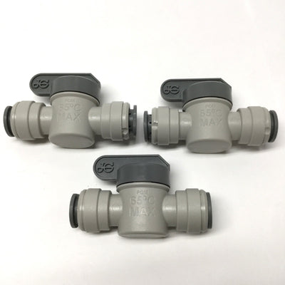 New – Open box Lot of 3 John Guest PISV0416S Acetal Ball Shut-Off Valves 1/2" Tube, 150psi