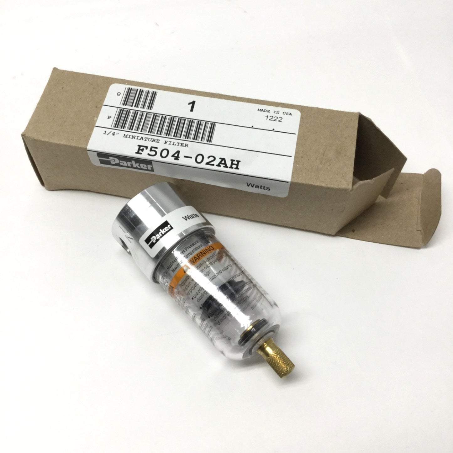 New Parker Watts F504-02AH Pneumatic Filter, 20 micron, 1/4" NPT, 150psi, 22 SCFM